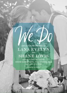 Photo wedding invitation with ombre backdrop.