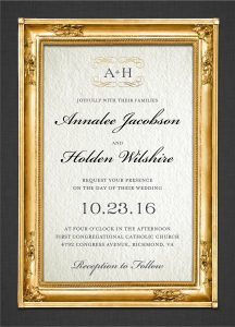 Golden frame wedding invitation.