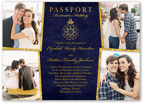 custom wedding invitation with four photographs