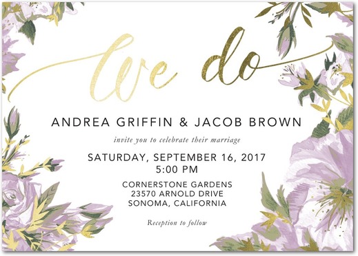 elegant lilac and gold wedding invitation design