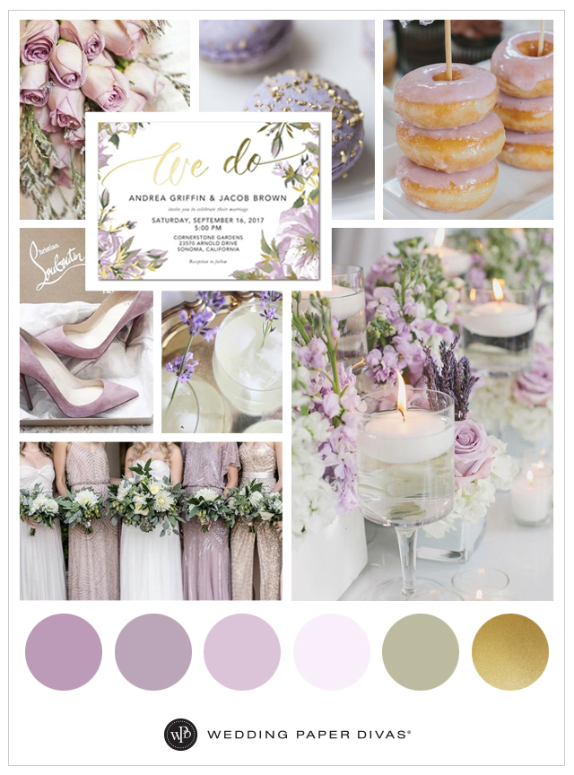 pretty lilac and gold wedding theme