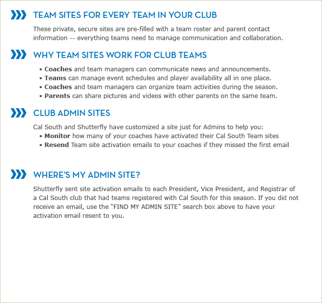 TEAM SITES FOR EVERY TEAM IN YOUR CLUB