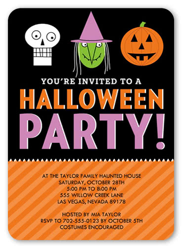 orange halloween party invitation with scary graphics
