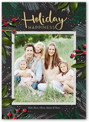happy holidays card with greenery