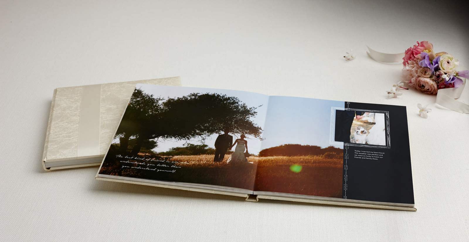 A rustic-style wedding photo book.