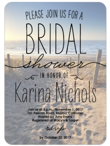 bridal shower invitation with photo of beach