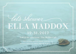 bridal shower invitation featuring a seashell on the shore
