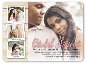 a bridal shower invitation with a photograph collage