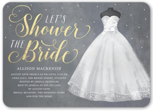 vintage bridal shower invitation with a wedding dress