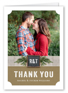 Rustic style wedding thank you card.