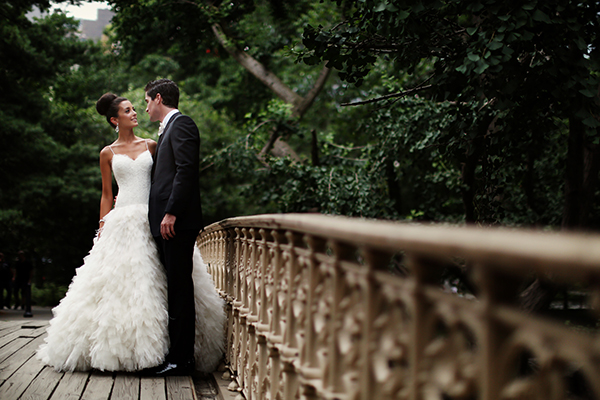 outdoor wedding couple on a bridge