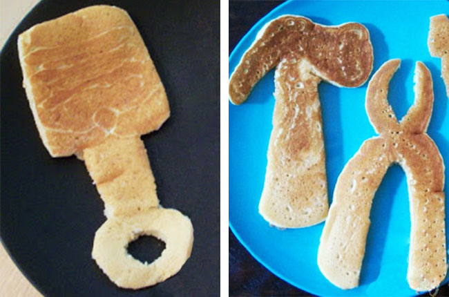 Fun shaped pancakes made for Dad on Father's Day