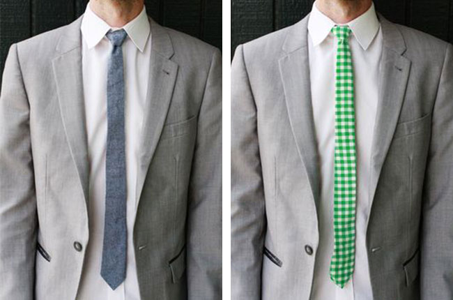 Two DIY skinny tie gifts in gray and green for Father's Day