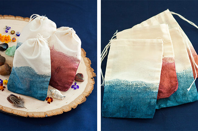 Red, white, and blue colored dip-dyed bags