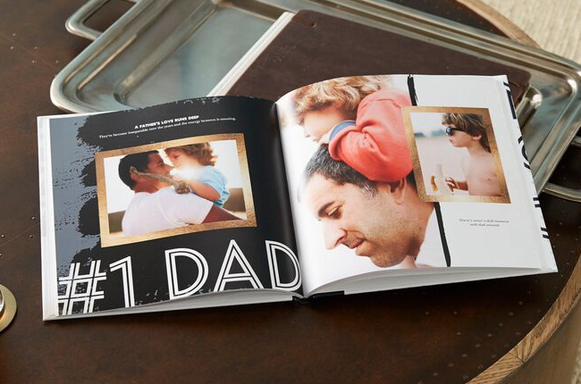 Custom Father's Day photo book featuring snapshots of a dad and his son