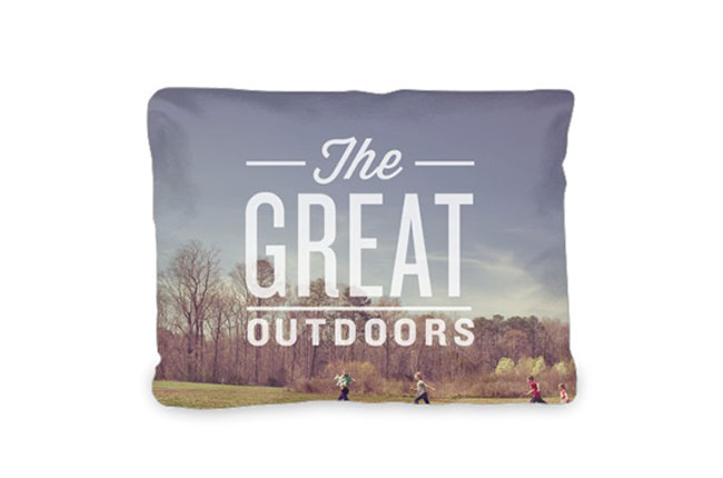 Personalized outdoor pillow that says "The Great Outdoors"