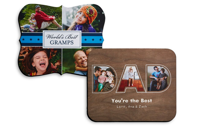 Two personalized mouse pads that say "World's Best Gramps," and "Dad You're the Best"