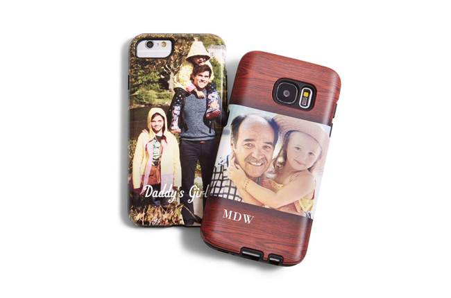 Personalized phone cases featuring a father and his two daughters