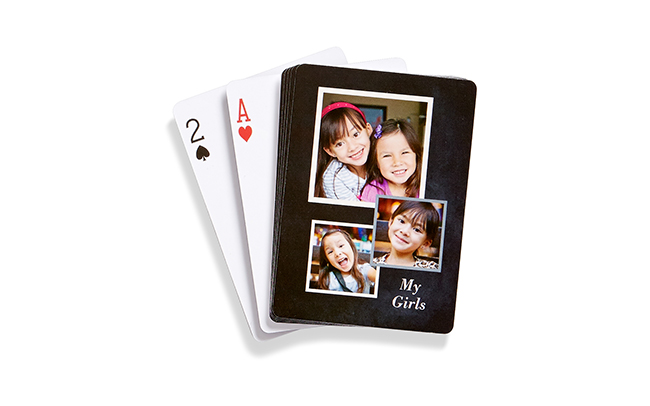 Stack of personalized playing cards that say "My Girls"