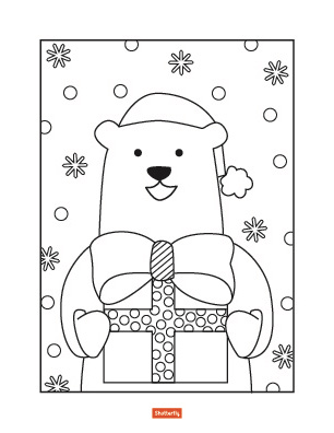 bear with present coloring page