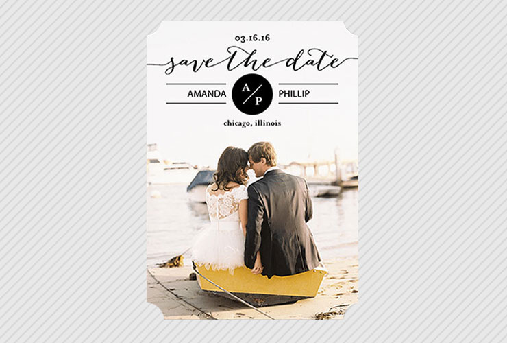 Couple embracing from behind on save the date