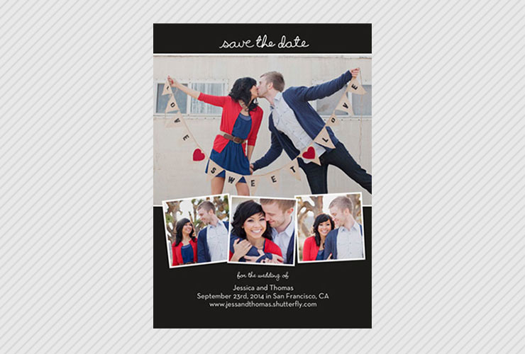 Couple holding up banner on save the date