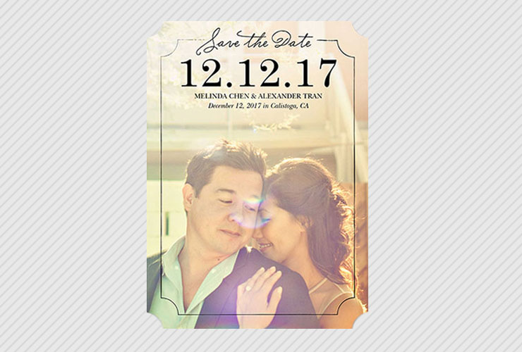 Couple embracing on save the date