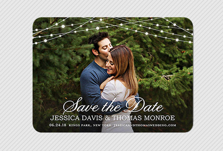 Couple hugging on save the date card