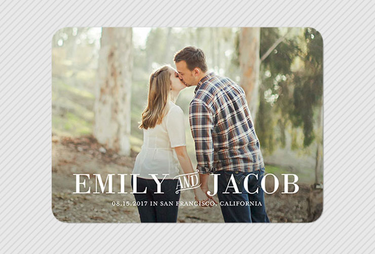 Kissing couple on save the date card