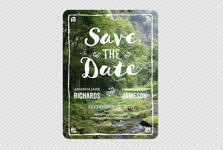Save the date with forest trees