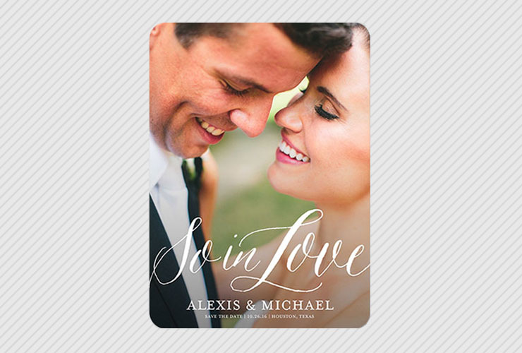Couple embracing on save the date