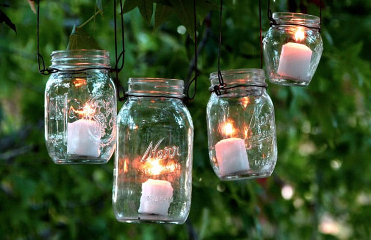 mason jars with tea lights