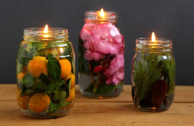 mason jar lamps with flowers