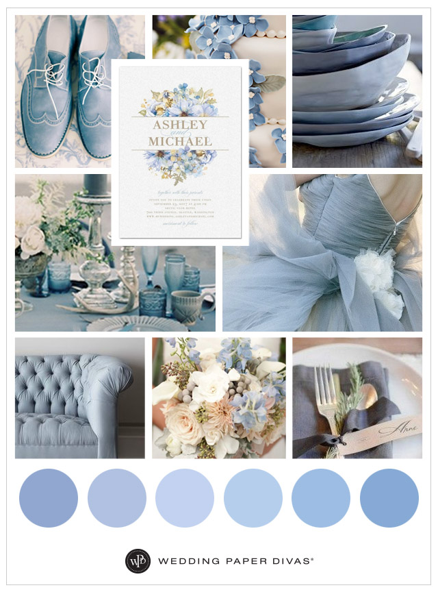 light blue wedding dress and decor with flowers