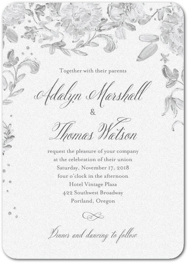 pretty gray wedding invitation with floral design