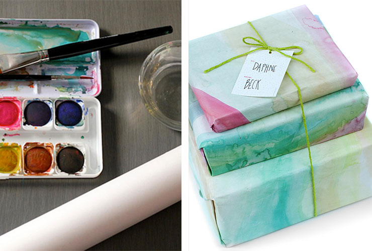 watercolor gift wrapping idea