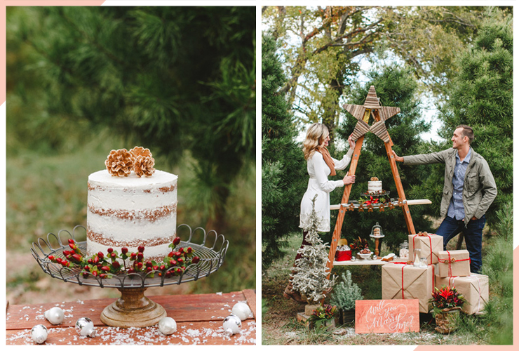 couple star structure and cake christmas engagement photo