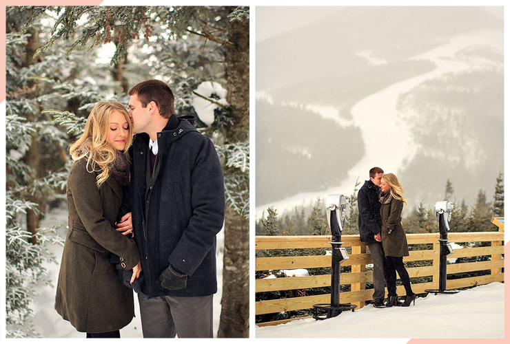 couple in coats christmas engagement photo