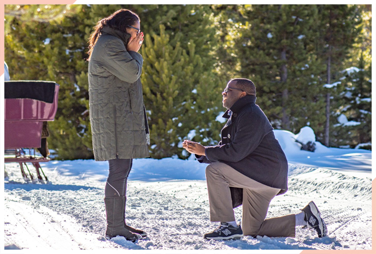 Man proposed to woman in snow by a sleigh