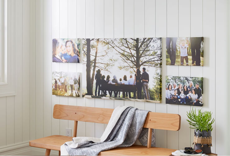 Photos are on canvas boards and hung in an entry way