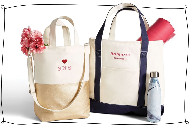Personalized tote bags with names and quotes on them