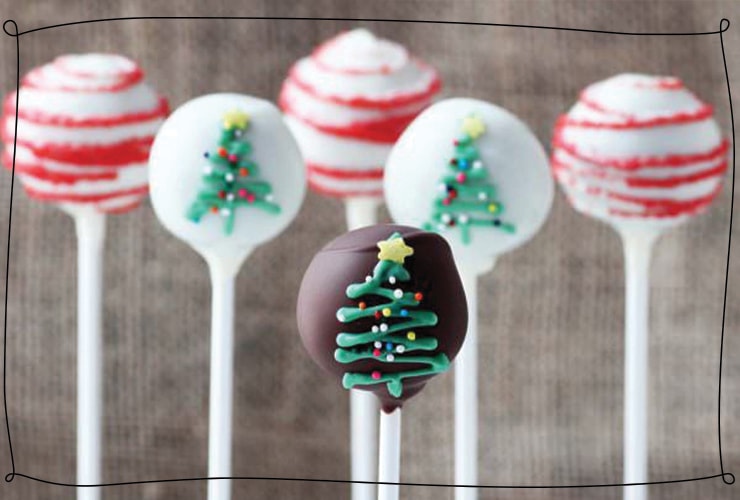 Cake pops decorated with Christmas designs