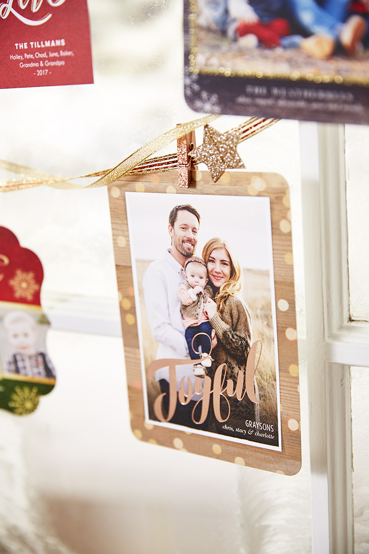 foil printed holiday card with family