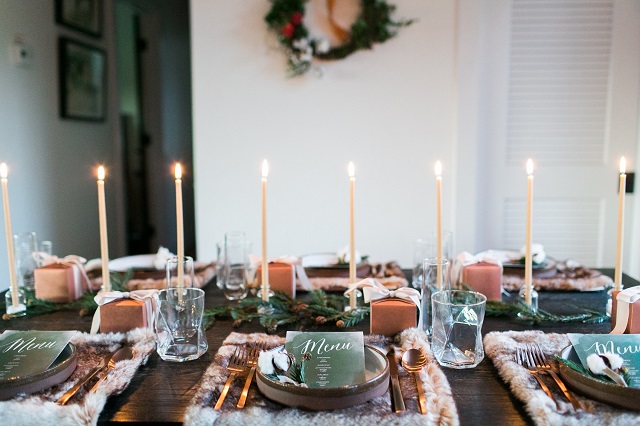 green holiday party tablescape