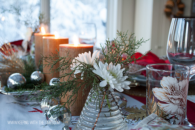 traditional christmas tablescape with ornaments