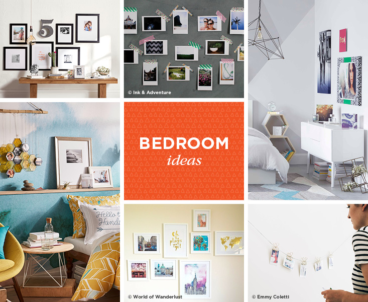 a collage of photo wall ideas for the bedroom