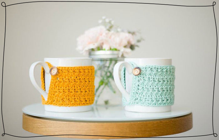 orange and blue cup cozies