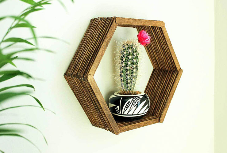 popsicle stick hexagonal shelf