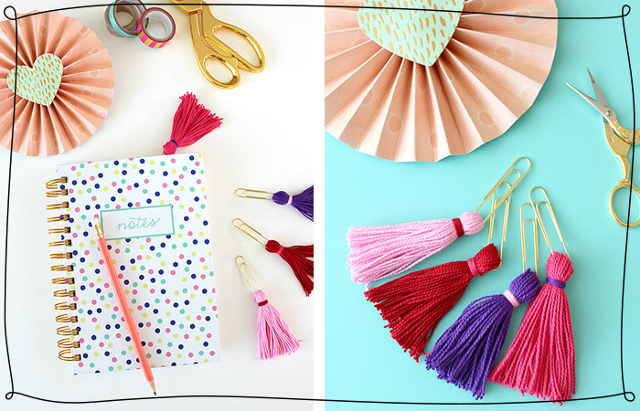 bright tassels hang off the end of paperclips