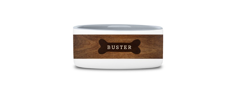 white and brown dog bowl with dog name